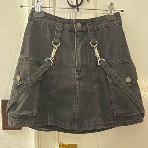 Black Denim Skirt with Suspender Details 100% cotton